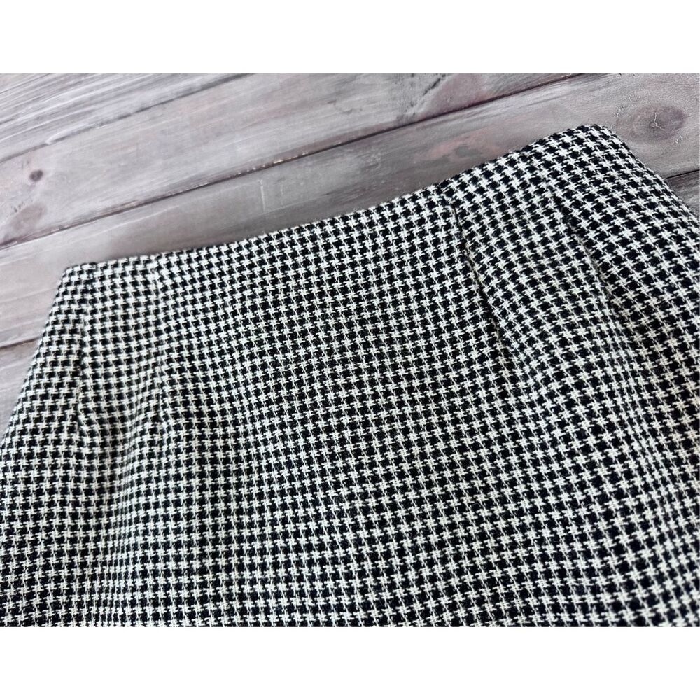 100% Wool Houndstooth Long Fringe Black White Skirt Size 4 - Picture 6 of 8